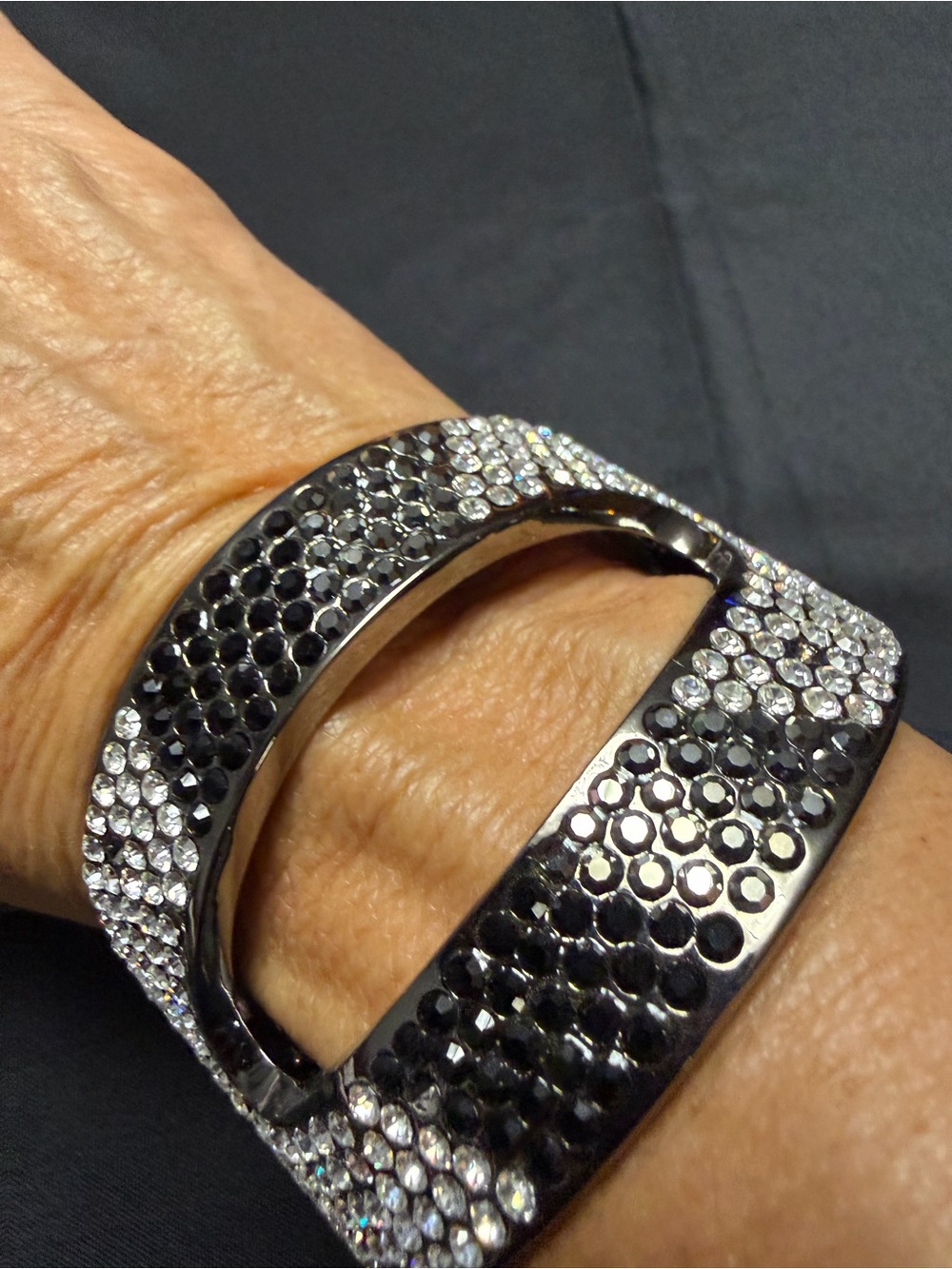 Park Lane Black & Clear Crystal Cuff Bracelet | Gunmetal Statement Bracelet